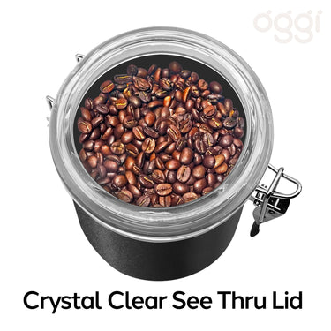 Oggi Stainless Steel Kitchen Canister 62 fl oz, Black - Airtight Clamp Lid, Clear See-Thru Top - Ideal for Kitchen Storage, Food Storage, Pantry Storage. Large Size 5